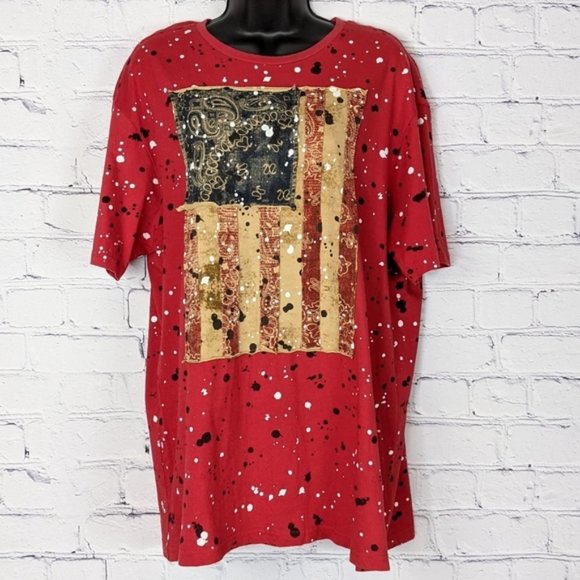 Jeanius Other - Jeanius Red Paint Splatter Americana Flag Tee XL